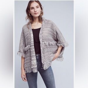 A27 Anthropologie Women's One Size‎ Cropped Shimmer Kimono Fringe Cardigan Gray